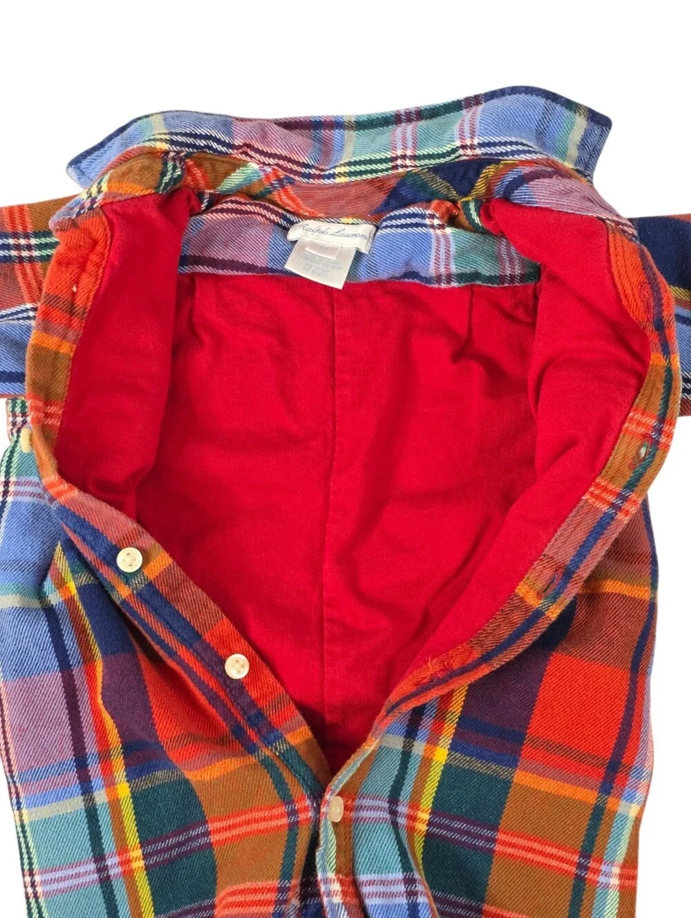 Ralph Lauren Baby Tartan Plaid Lined Flannel Jumpsuit Romper 6M Cotton Preppy